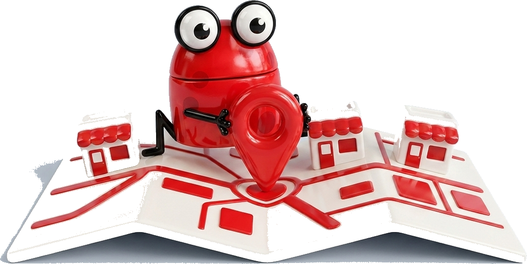 The frog pinning a location on a local map