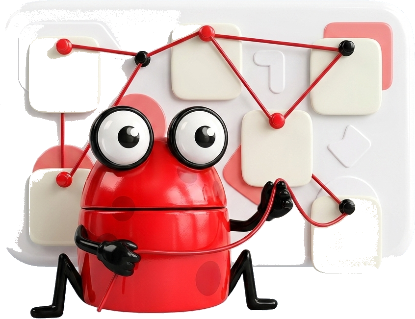 The frog mapping a workflow with string and cards