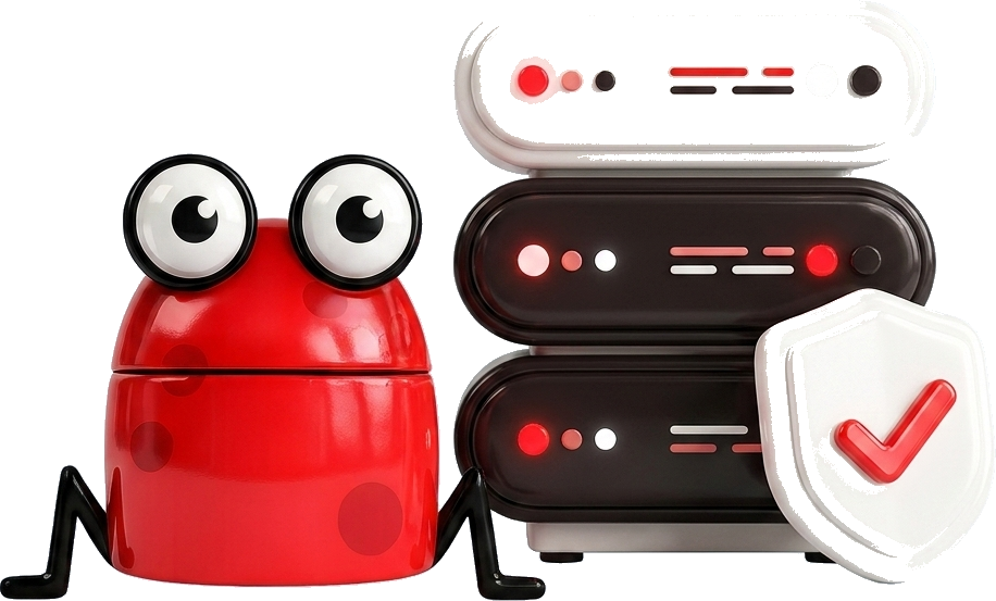 The frog beside a rack of servers
