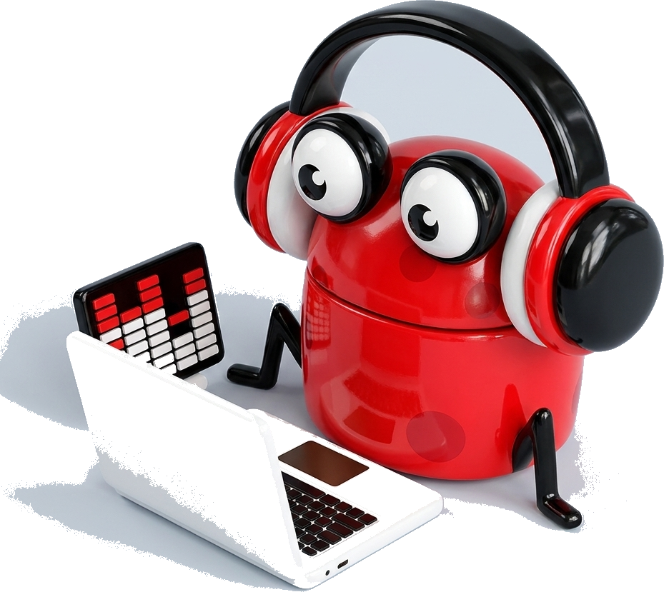 The frog working with headphones on