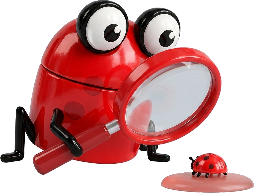 The frog inspecting a bug with a magnifying glass