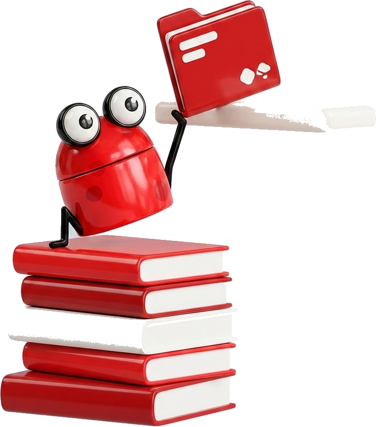 The frog filing a folder onto a high shelf