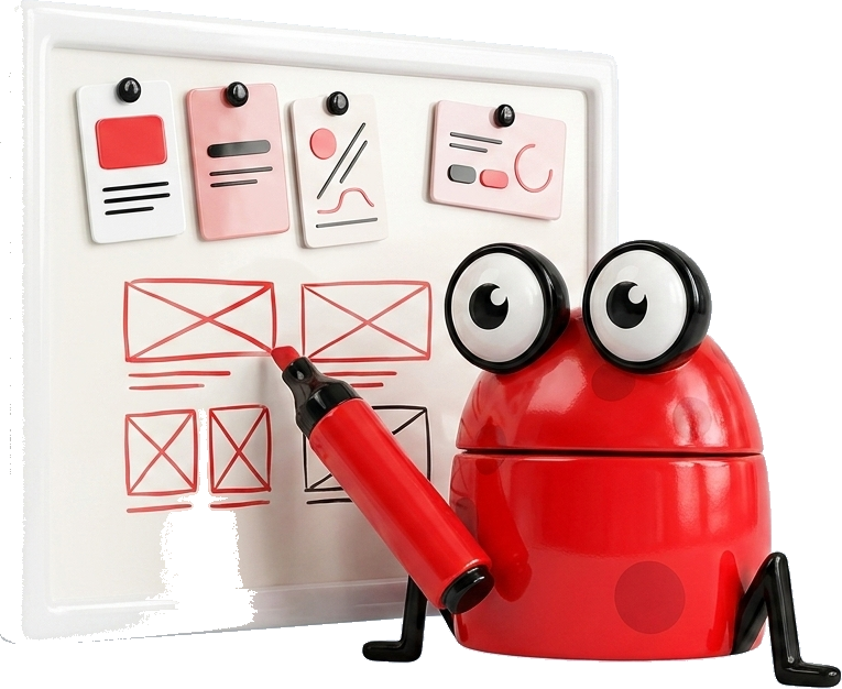 The frog sketching wireframes on a whiteboard